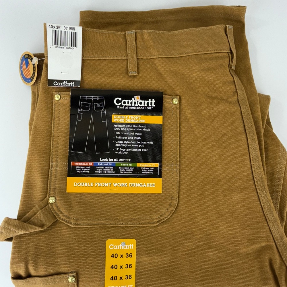 Carhartt Double Front Work Dungaree Pants Mens 40x36 B01 BRN Brown NWT NOS